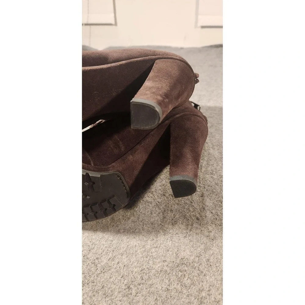 AllSaints Boots Womens Size 9‎ Brown Suede Grimsby High Block Heel Zips Lug Sole